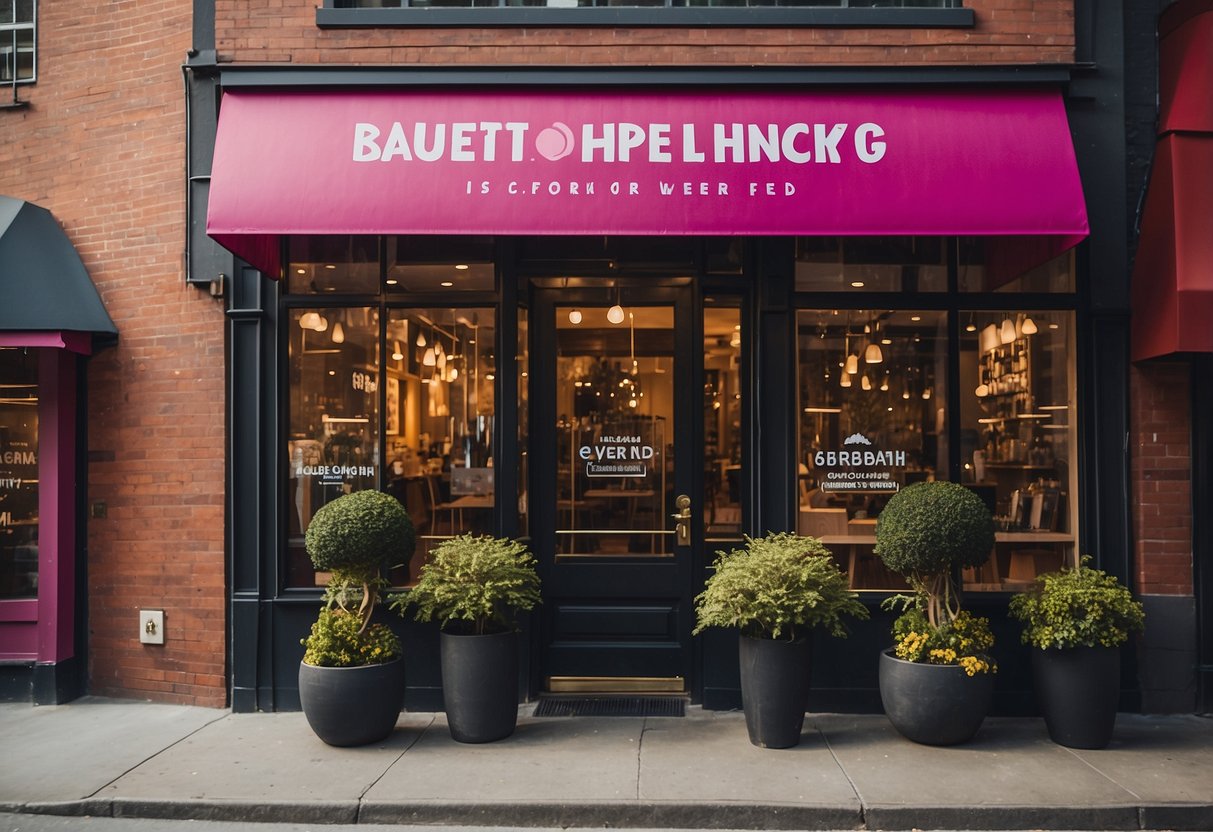 A vibrant storefront with a bold "Grand Opening" banner, surrounded by bustling online activity, including social media posts, email marketing, and a sleek website
