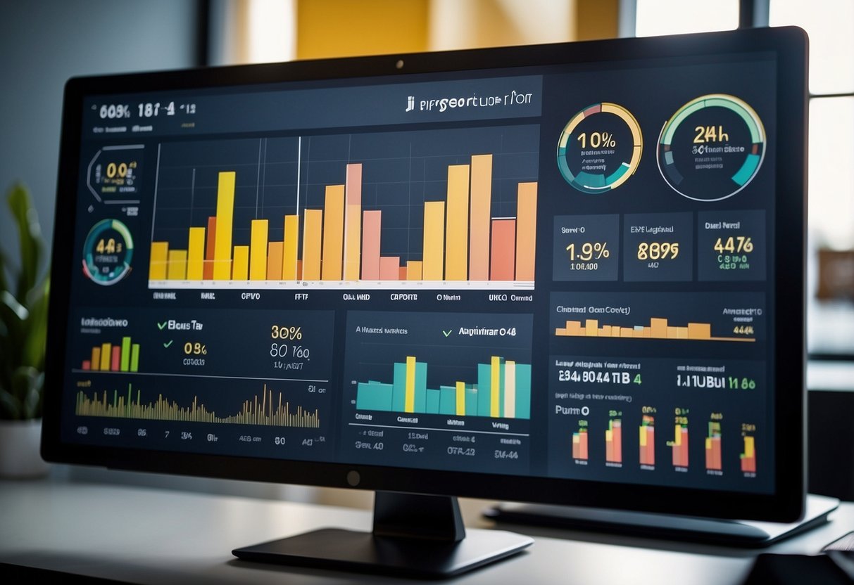 A digital marketing dashboard displaying various metrics and analysis charts for a new store opening