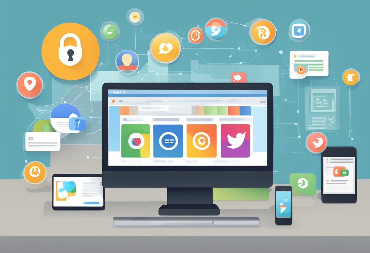 A computer screen displaying a dynamic website with social media icons, online reviews, and a strong branding message