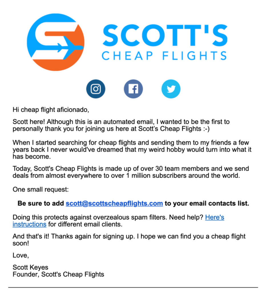 Scott's Cheap flights email.