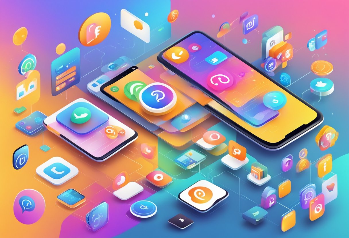 A social media platform with a vibrant color scheme, featuring a prominent competition or giveaway post with interactive elements such as likes, comments, and shares