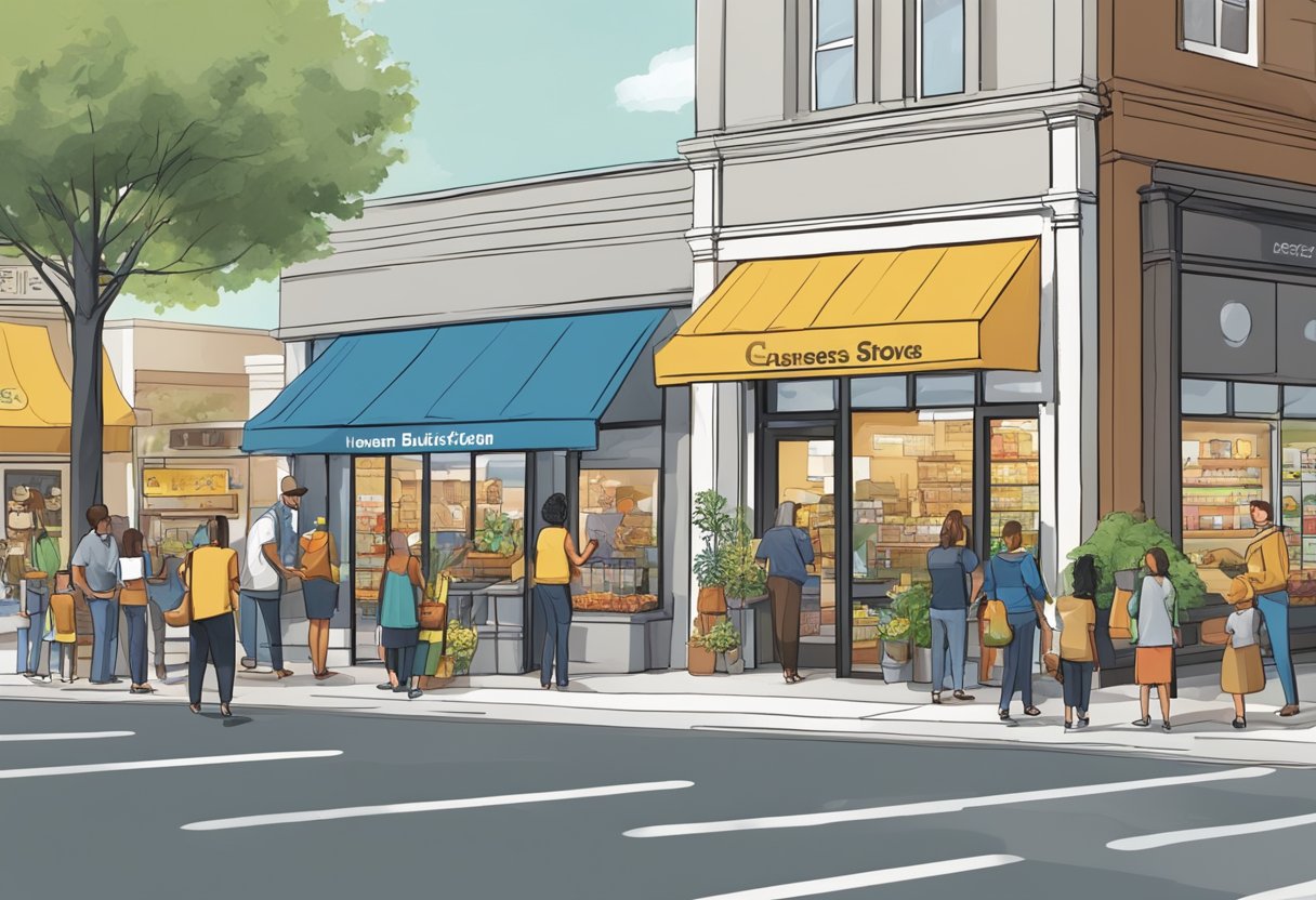 The new franchise location is bustling with activity, with customers eagerly engaging with the products and services. The store's exterior is adorned with eye-catching signage, drawing in passersby. The surrounding community is abuzz with positive word-of-mouth, reflecting the success and ROI of the business